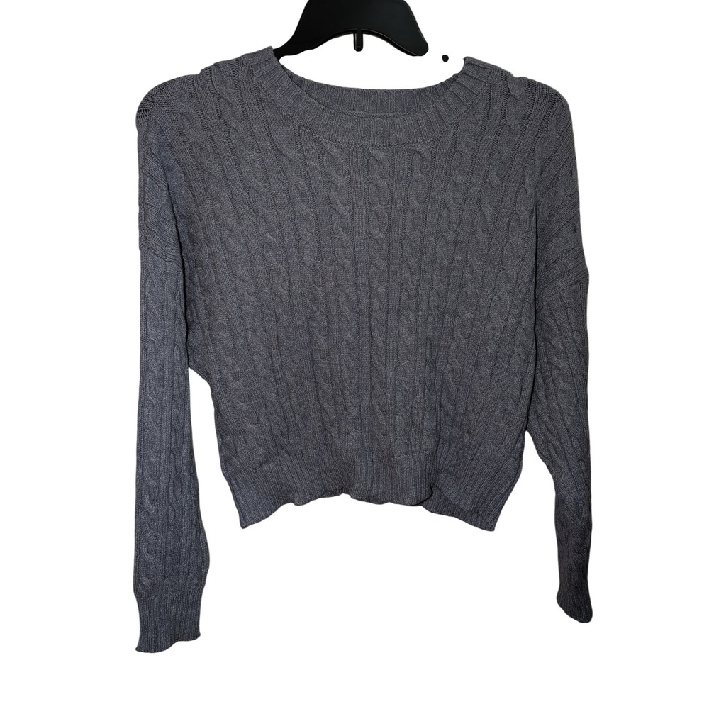 Womens‎ Charcoal Grey Cable Knit Cropped Sweater Crew Neck Long Sleeve
